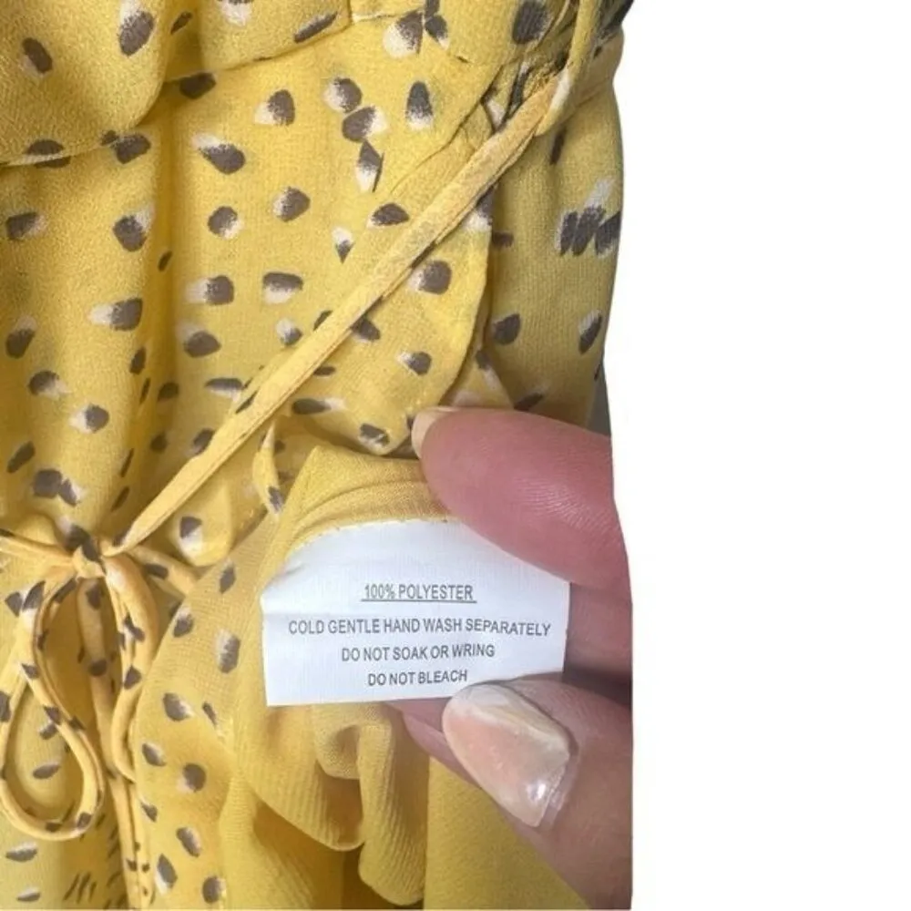 Here Comes The Sun Yellow & Brown Polka Dot Ruffled Mini Dress Size Small - Image 7