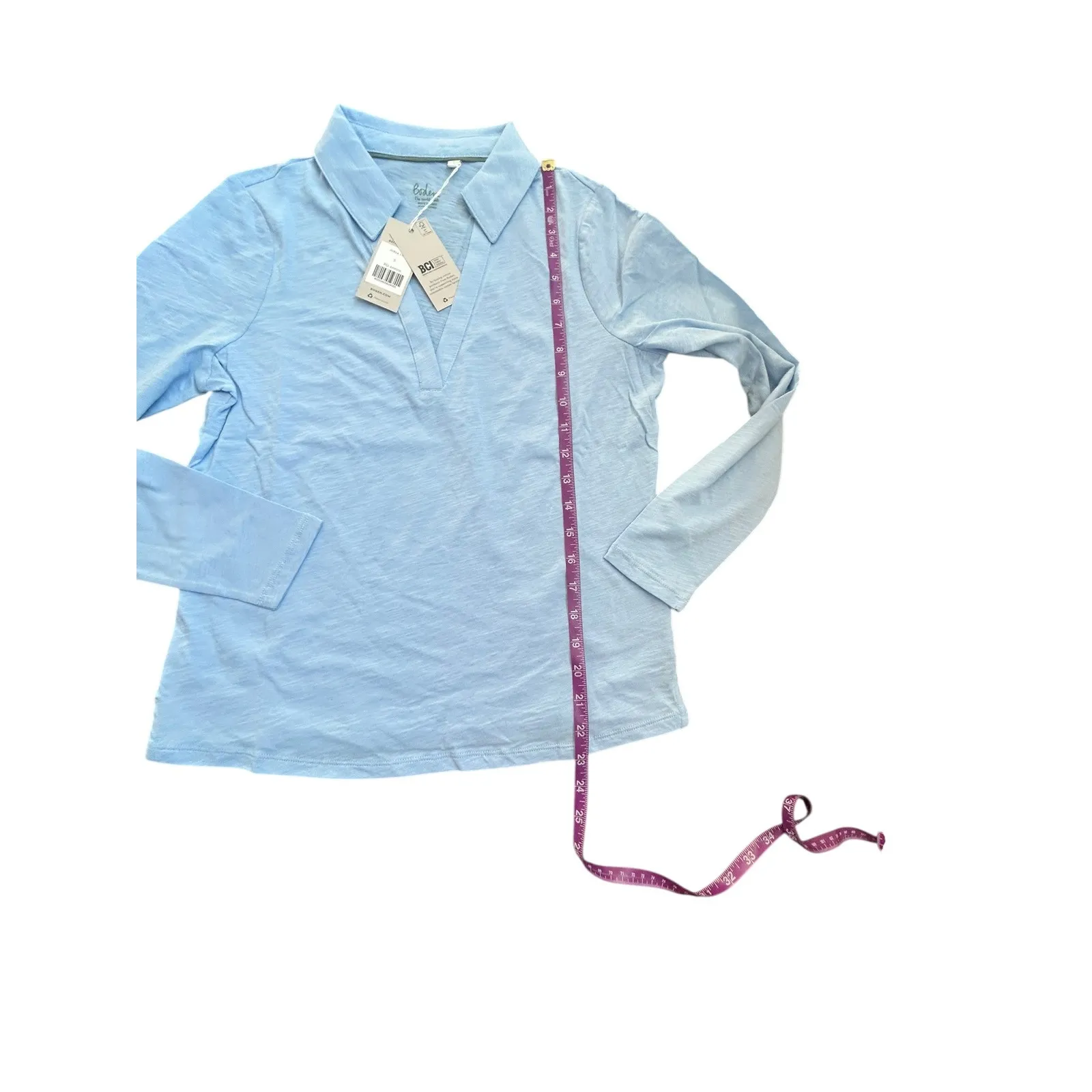 Boden Long Sleeve Collared Polo Shirt Light Blue Cotton Blend Women's Size S NWT - Image 6