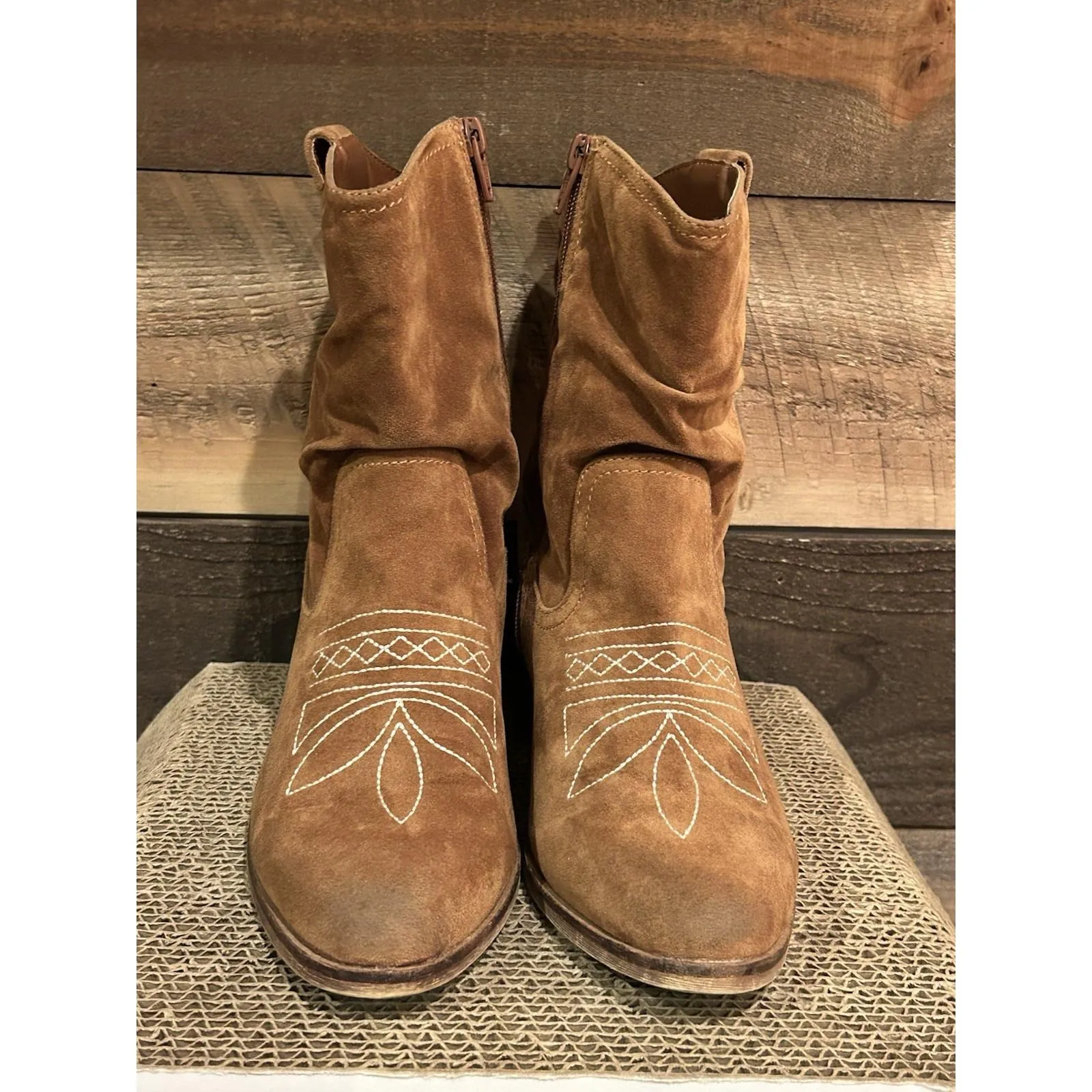 VtG Hollister Brown Slouchy Leather Western Cowboy Boots Stitching 8 - Image 5