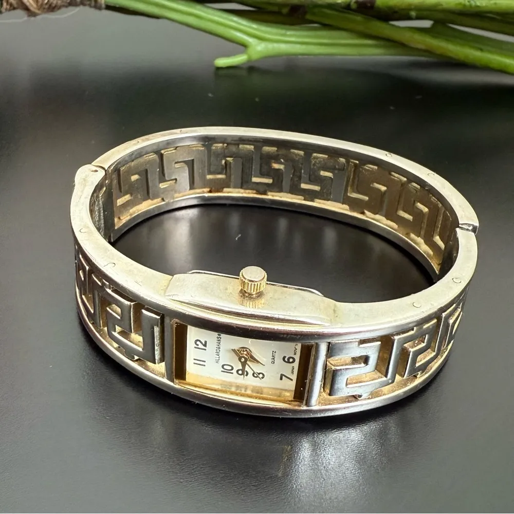 Vintage HILLARD & HANSON Silver-tone Greek Style Bangle Watch - Image 2