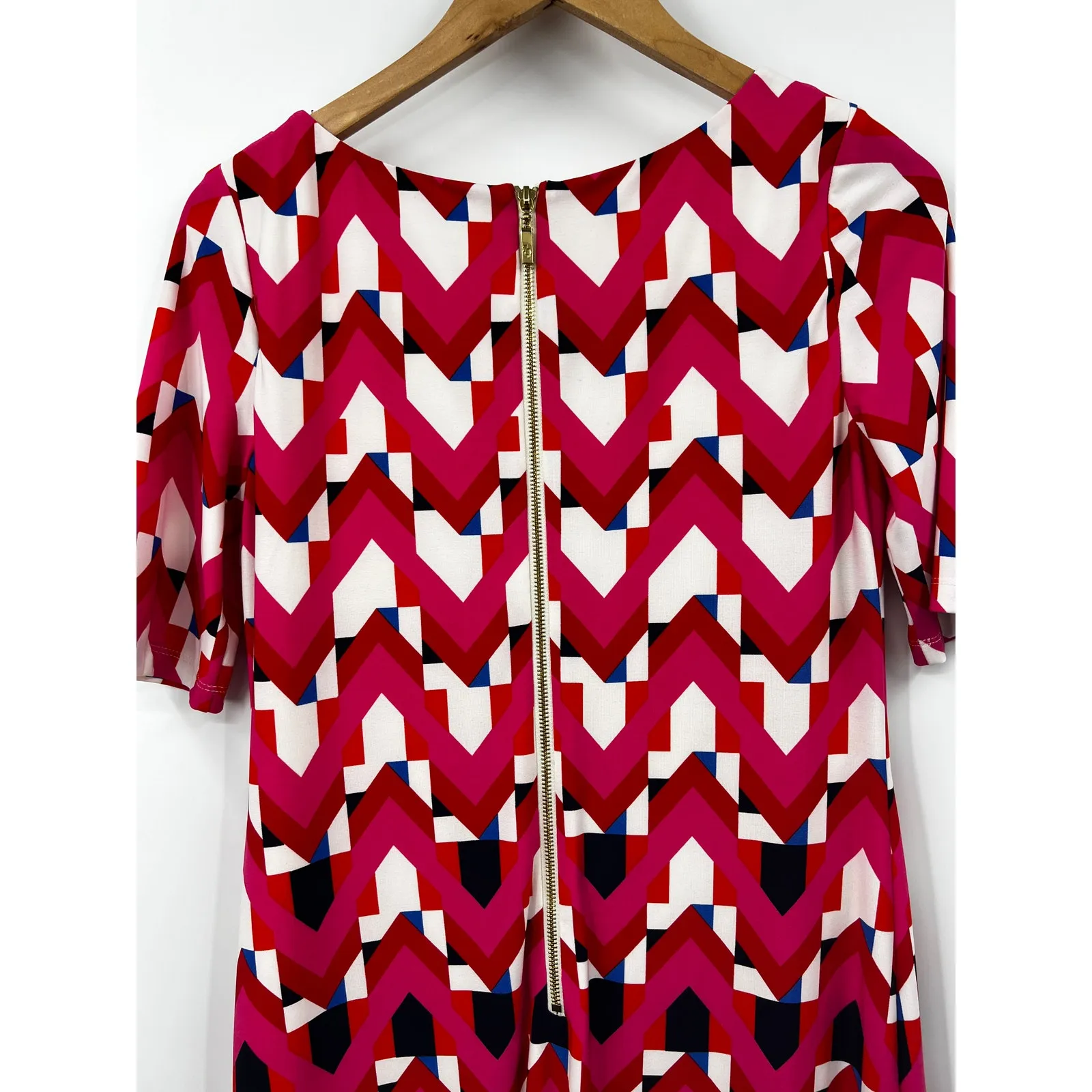 Eliza J Red Geometric Print Short Sleeve Knee Length Shift Dress‎ Size 6P - Image 5