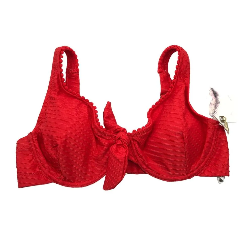 Jessica Simpson Tie Front Bikini Swim Top Underwire Pepper Red Size S D Cup - Image 2