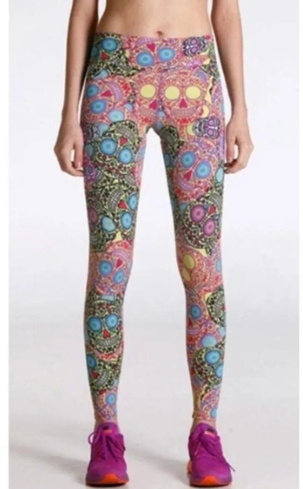 Dona Jo Fitwear Leggings Women Sz 1 Skull Bring Colorful Mardi Gras Compression - Image 3