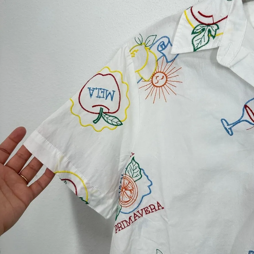 JANE & DELANCEY White Embroidered Fruit Wine Sun Button Up Shirt Women's Large - Image 7