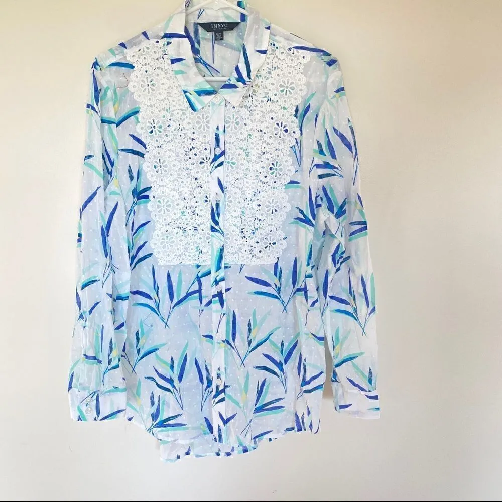 Isaac Mizrahi floral tuxedo lace colored button light weight blouse XL - Image 2