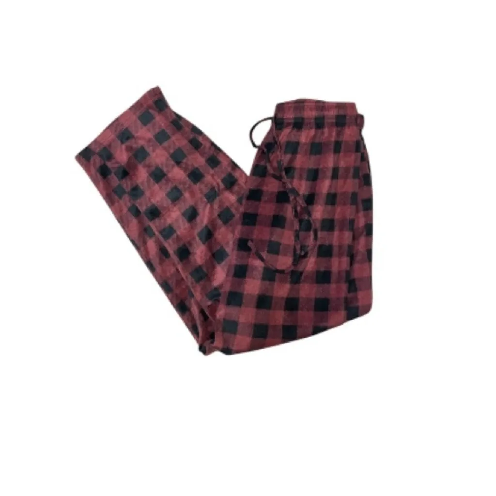 Cuddl Duds Maroon/Purple & Black Buffalo Plaid Fleece Pajama Pants - Image 2
