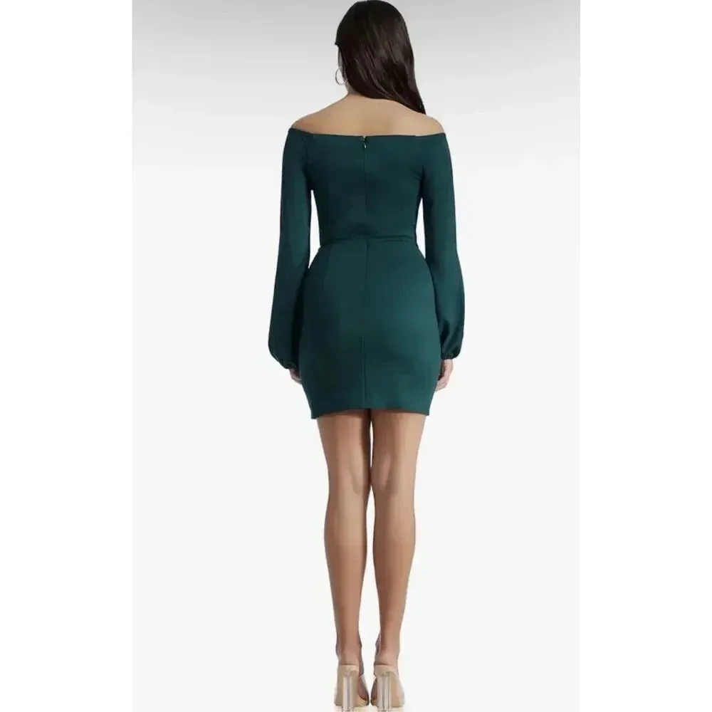Dress the Population Sheath Long Sleeve Mini Dress M Green V-Neck Bodycon NWT - Image 3