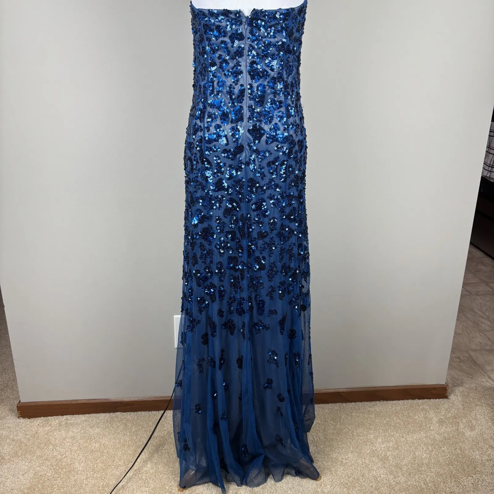 Cache Sequin Gown Dress 2 Blue Strapless‎ Mesh Tulle Romantic Lined Vintage Y2K - Image 9