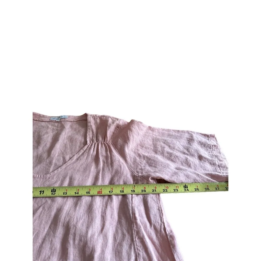 Lin Blanc 100% Linen Pink Floral Embellished Long Dress Lagenlook - Image 7