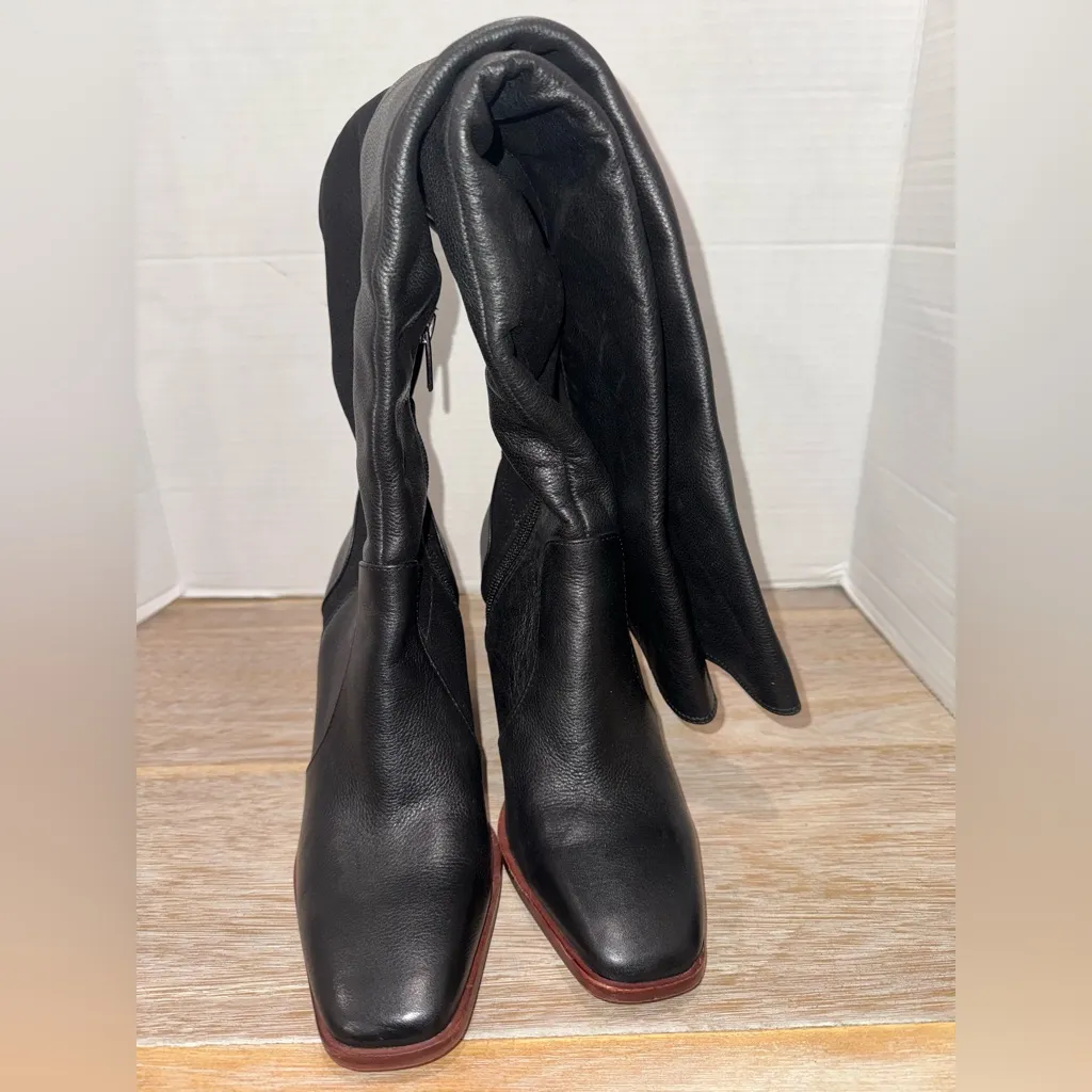 New Knee High Vince Camuto's Dreven Black Leather Block Heel Womens Boots Sz 7.5 - Image 5