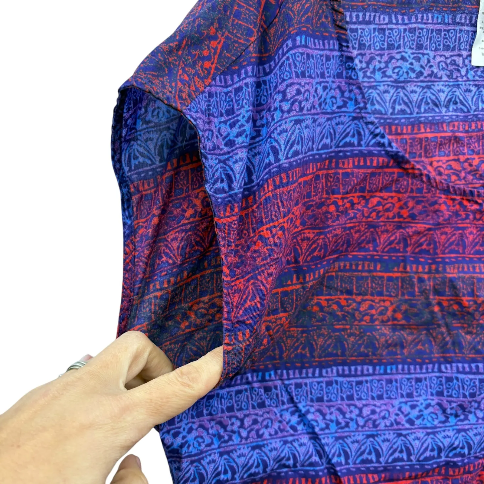 Patagonia Women's Sleeveless Top Colorful Print V Neck Cotton Blouse Shirt 10‎ - Image 4