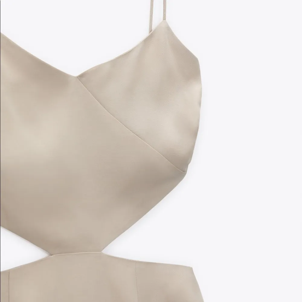 Zara CUT OUT V-neck Dress w/ Thin Straps Side Slits at Hem Beige SIZE S NEW - Image 8