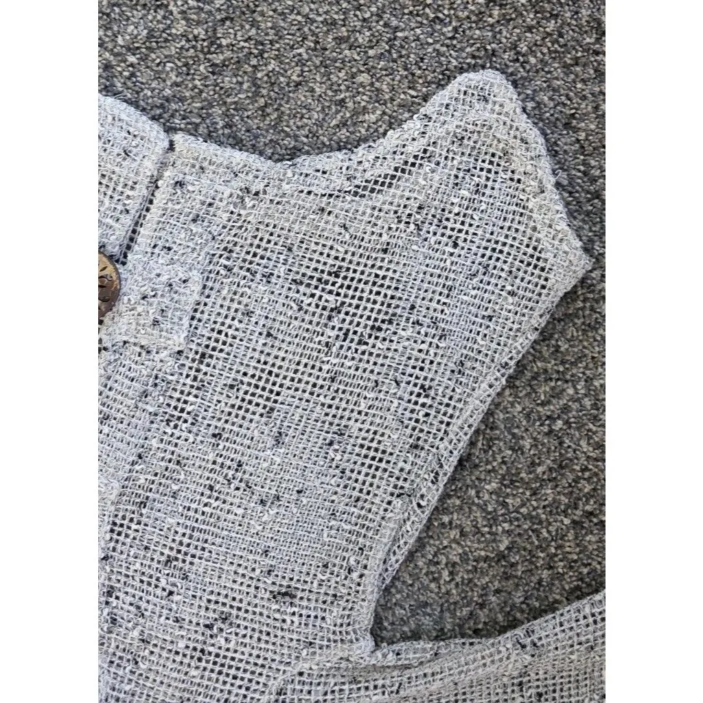 Nina Leonard Open Weave Cardigan, Big Buttons, Asymmetrical, Cream/gray. Size Sm - Image 5