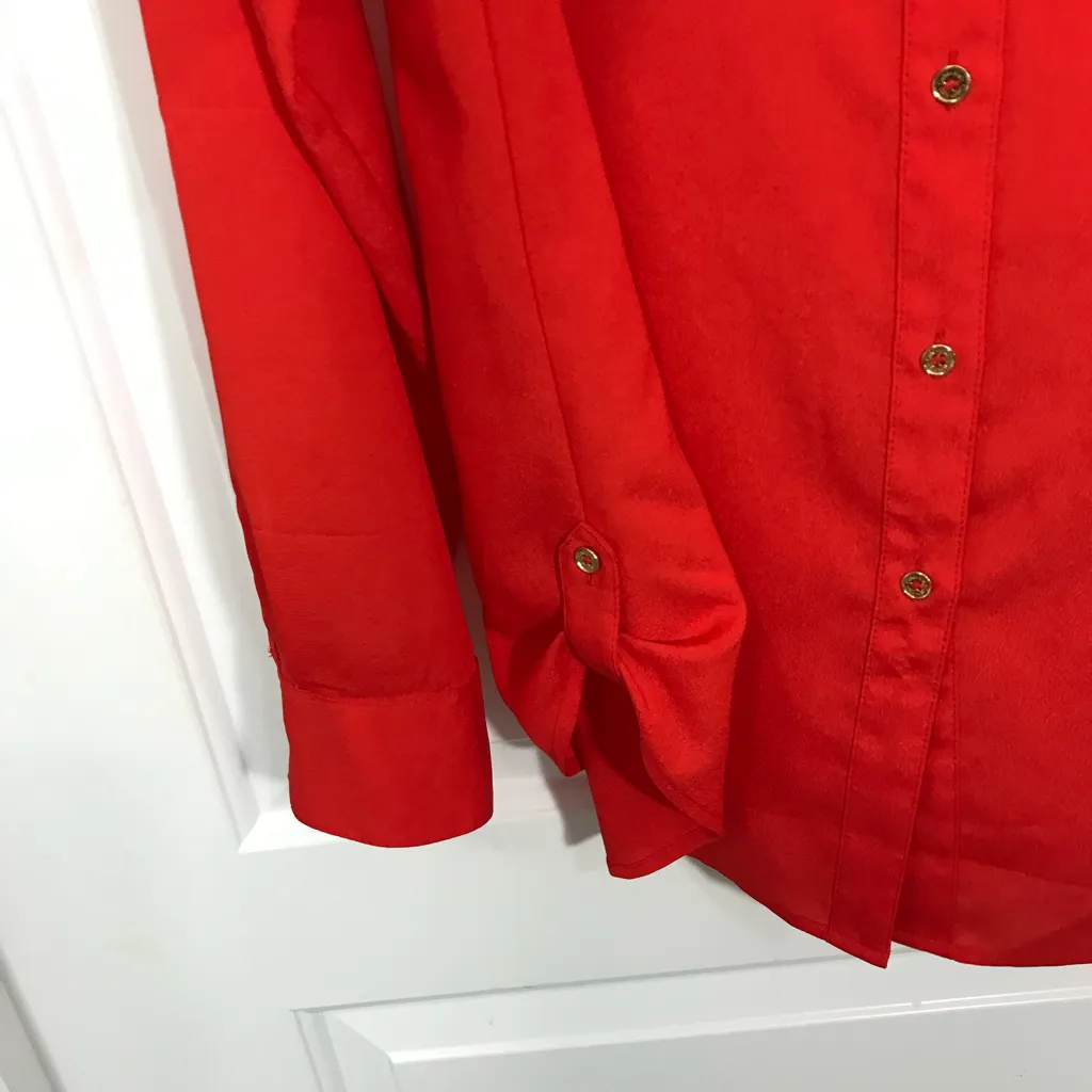 Calvin Klein Women’s Red Button Down Blouse Shirt Large - Image 3