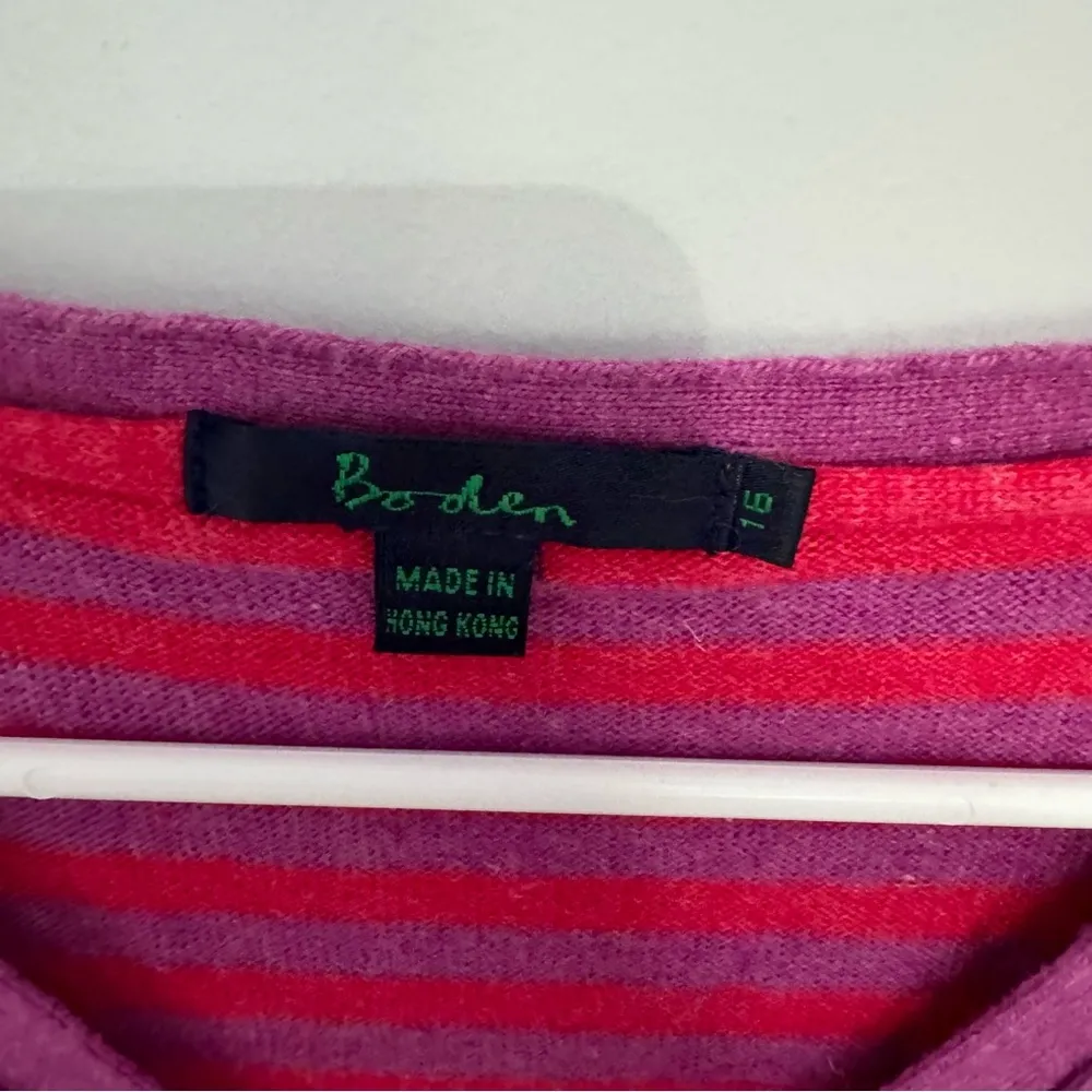 Boden Pink and Purple Striped Cashmere Sweater Size 16 - Image 3
