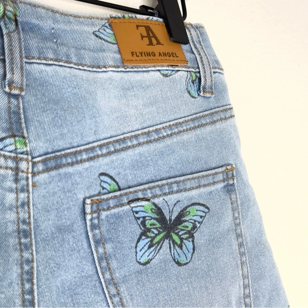 Flying Angel Butterfly Printed Jean Denim Shorts From Nordstrom New Sz 1 25" Blue - Image 6