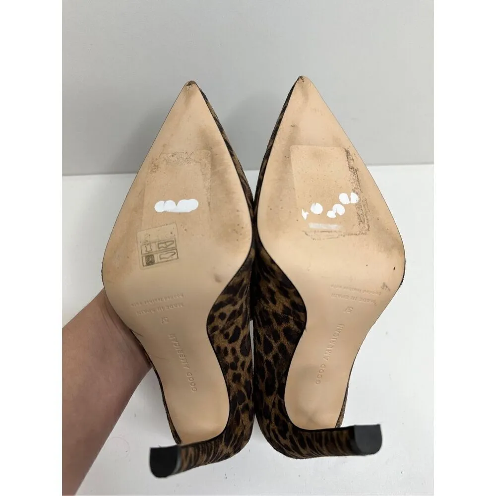 Good American Pumps Size 5.5E Leather Pointed Toe Leopard Print Slip On Heels - Image 11