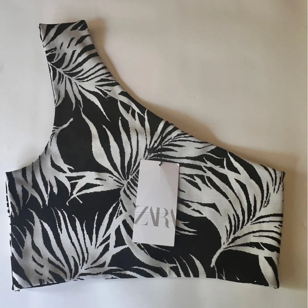 Zara Women’s One Shoulder Palm Print Jacquard Cross Over Crop Top Sz M  
NWT - Image 11