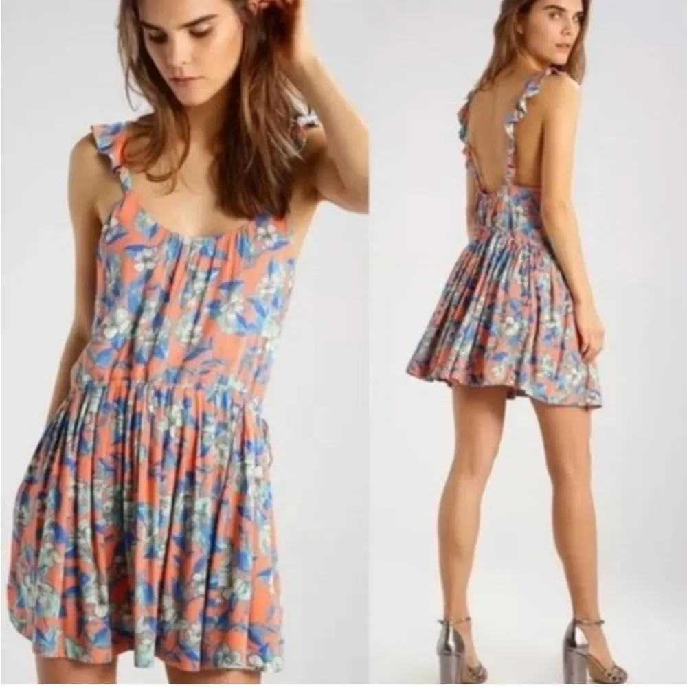 Free People Dear You Mini Boho Dress Orange Blue Floral XS - Image 2