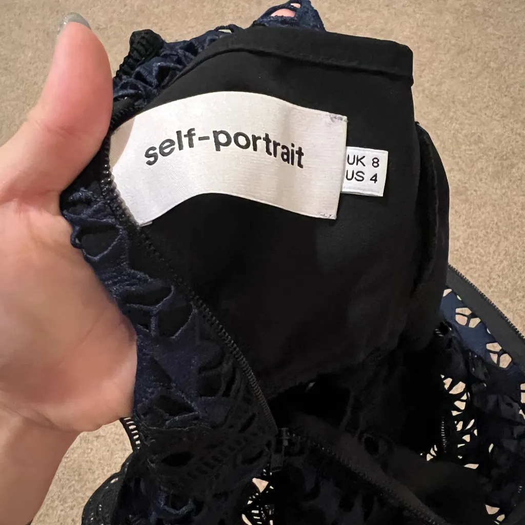 Self Portrait Navy High Neck Star Lace Dress Black Size 4 - Image 6