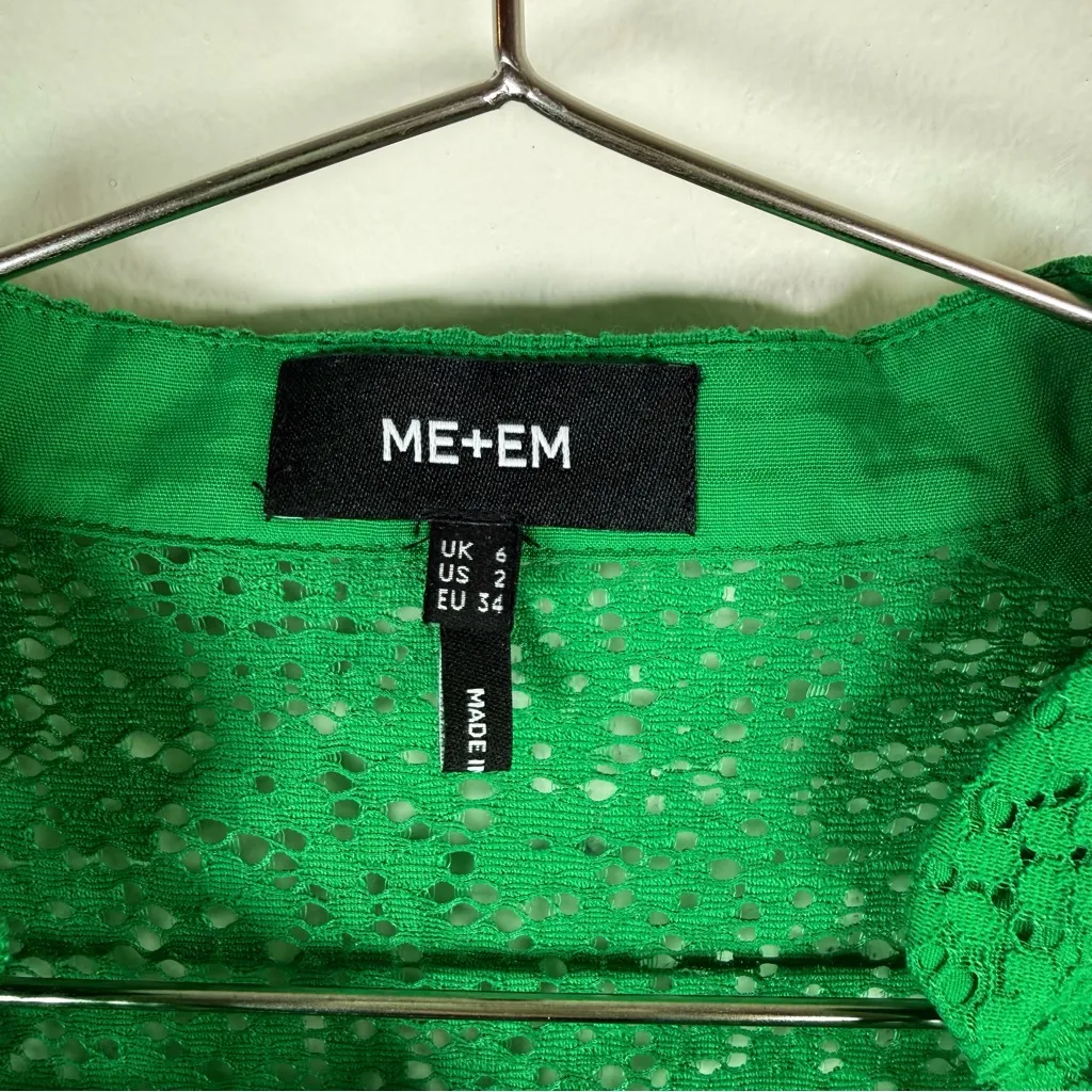 ME+EM Green Lace Midi Dress Flared Sleeves Size 2 - Image 7