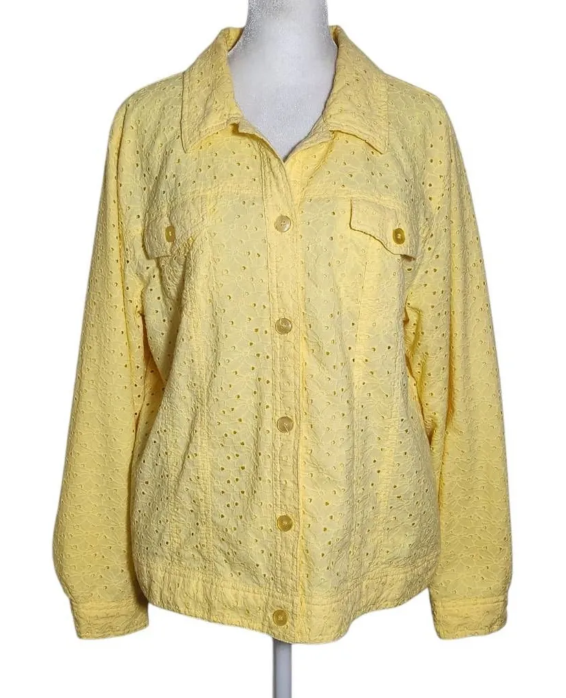 JM Collection Yellow Eyelet Lace Jacket Size 16 Lemon Yellow Lace Jacket - Image 1