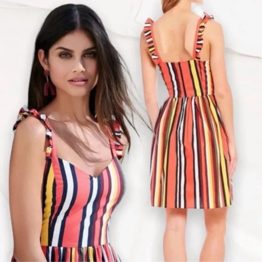 Gianni Bini Kristin Poplin Stripe Dress Fit and Flare Colorful Ruffled Sundress - Image 3
