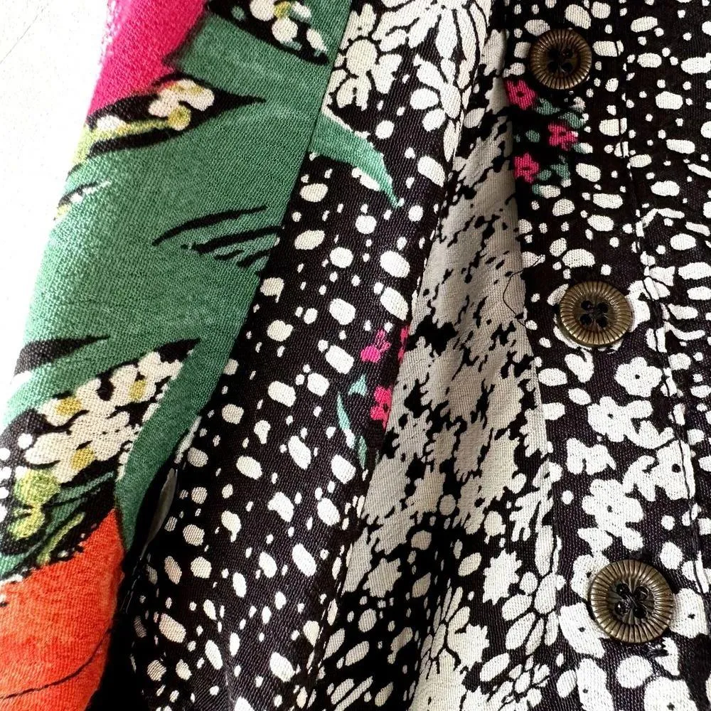 Anthropologie Maeve Violette Midi Dress Mixed Floral Button Front Boho Black 2 - Image 3