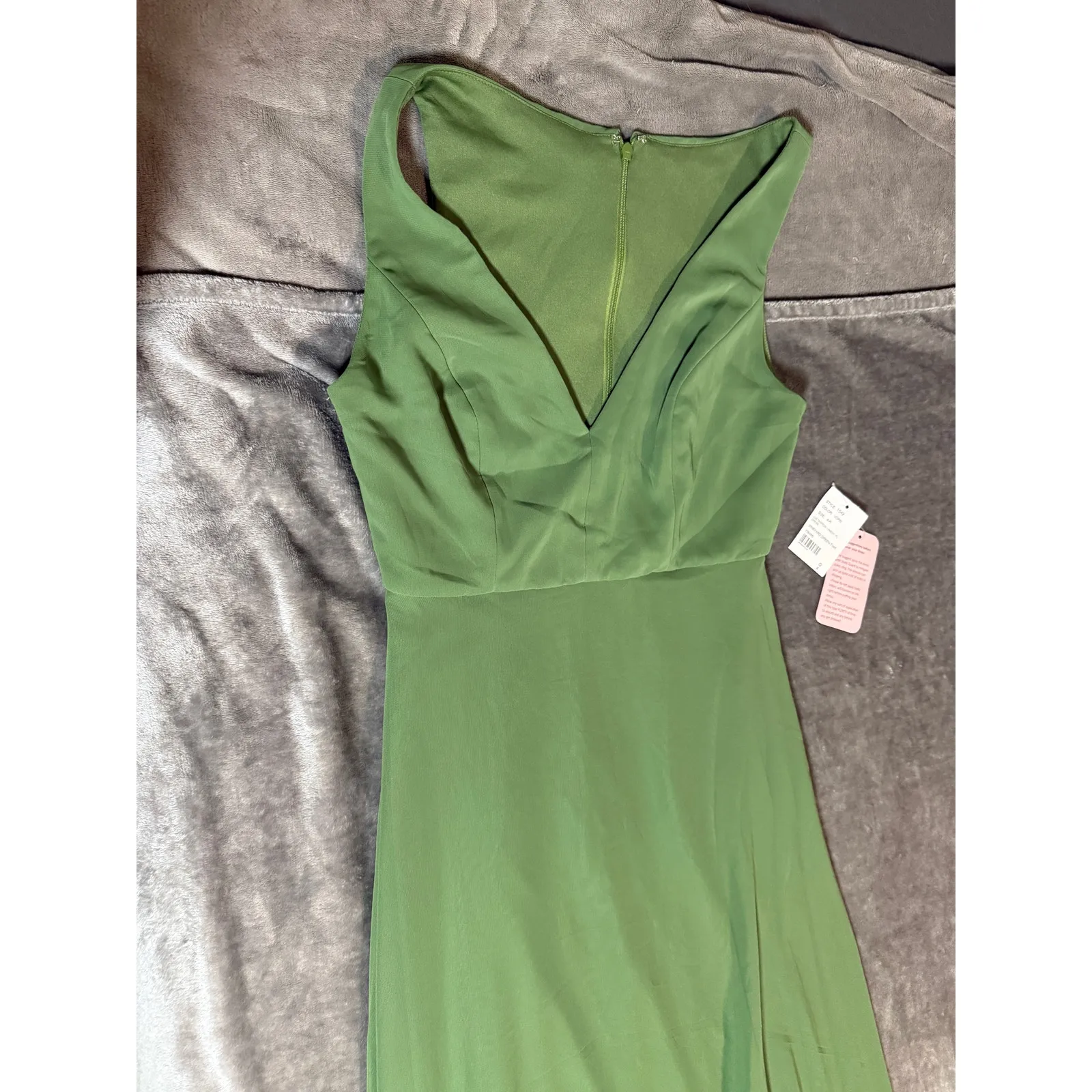 NWT After Six Deep V-Neck‎ Chiffon Maxi Dress Vineyard Green Size 8 R FLAW - Image 8