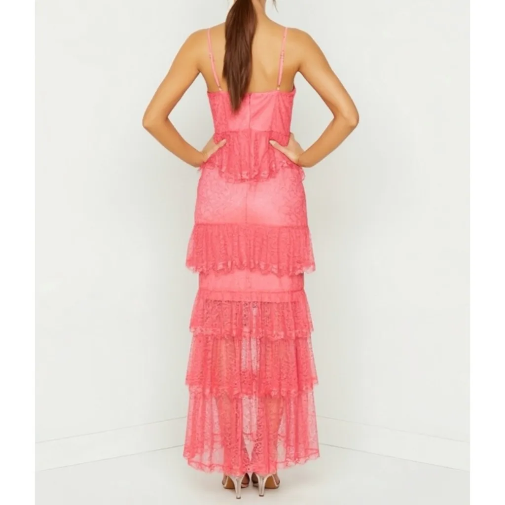 MAJORELLE Zelda Fitz Floral Lace Gown, Passionfruit Pink, Medium - Image 5