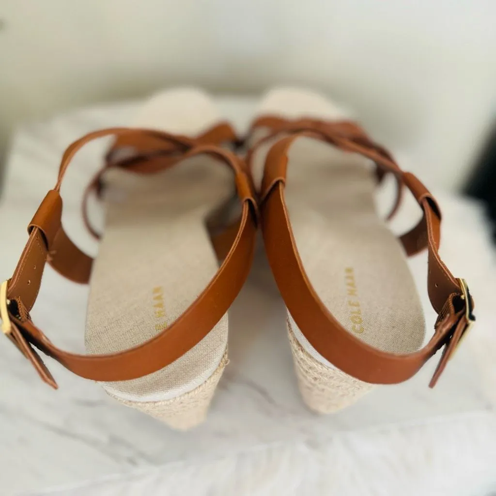 Cole Haan Crystal Wedge Leather Espadrille Strap Sandal, Brown, Size 9, NWOB‎ - Image 15