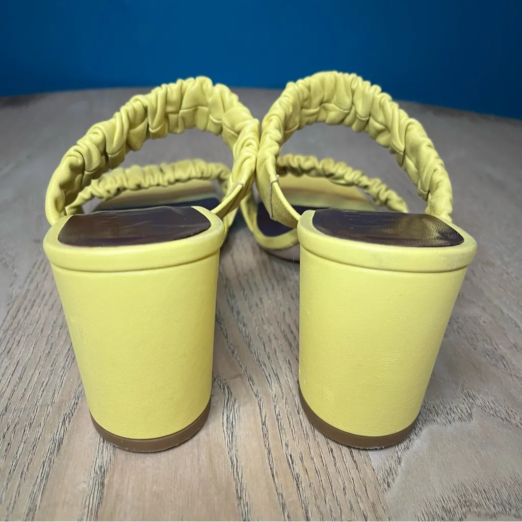 Staud Frankie Ruched Leather Block Heel Sandals Mules Yellow Size 37 Womens 7 - Image 3