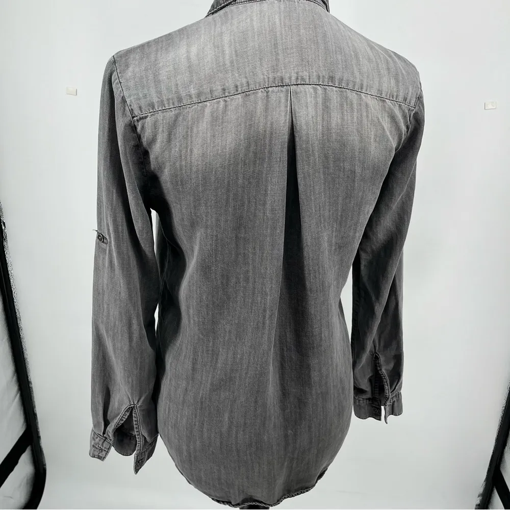 Cloth & Stone Gray Stonewash Tunic Long Roll Tab Sleeves‎ V Neck Lagenlook Small - Image 5