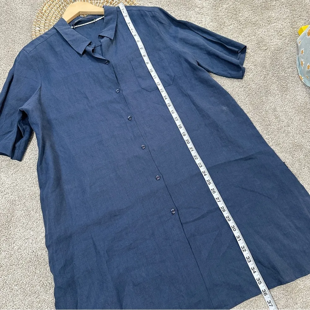 Marina Sport by Marina Rinaldi Linen Button Down Tunic Top Shortsleeve Navy 16 Blue - Image 12