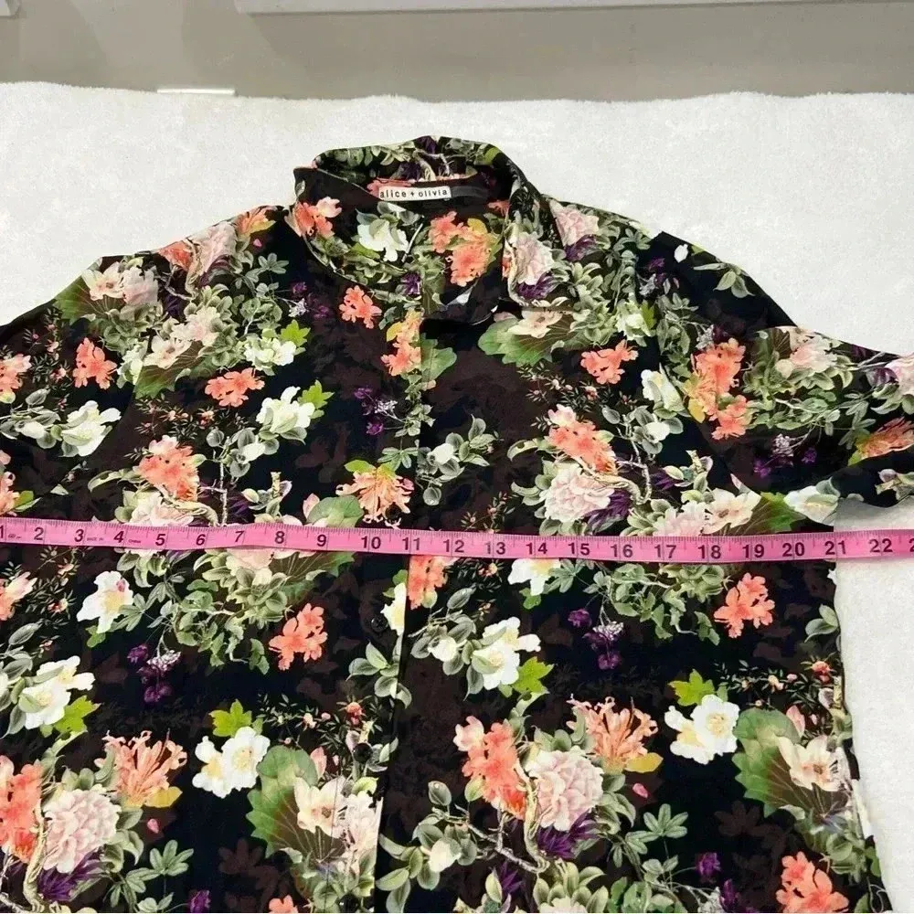 Alice + Olivia Floral Print Longline Button Down Viscose‎ Shirt sz L - Image 13