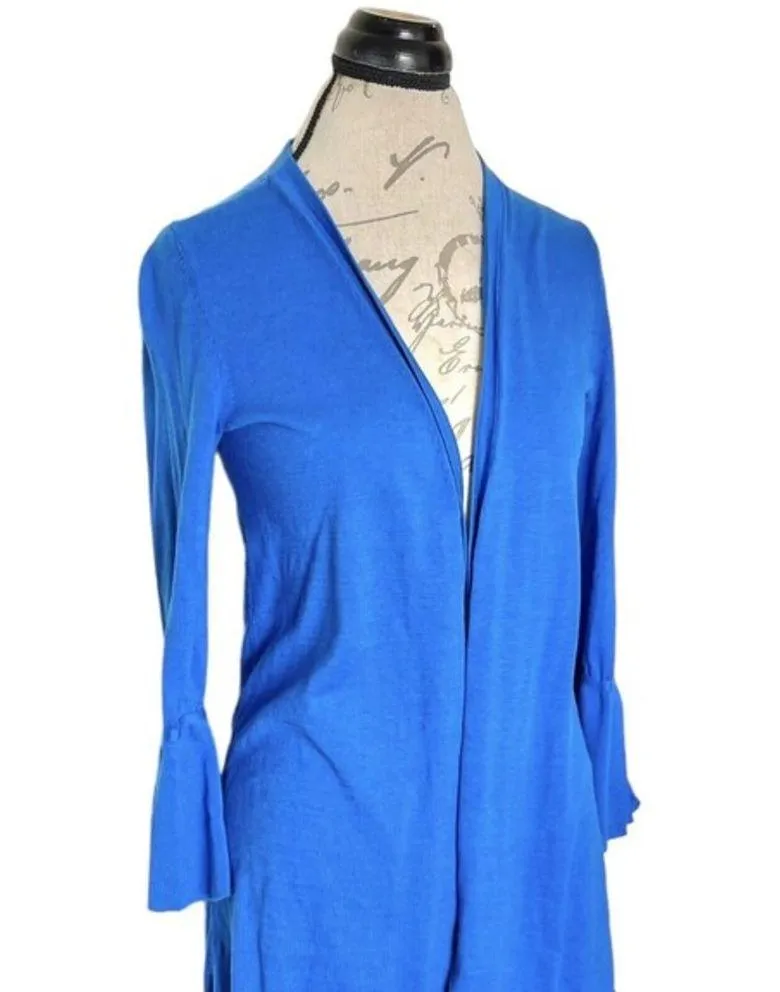 Talbots Womens Open Cardigan Knit Blue Sz Small Spring Easter Flared Slit Sleeve - Image 4
