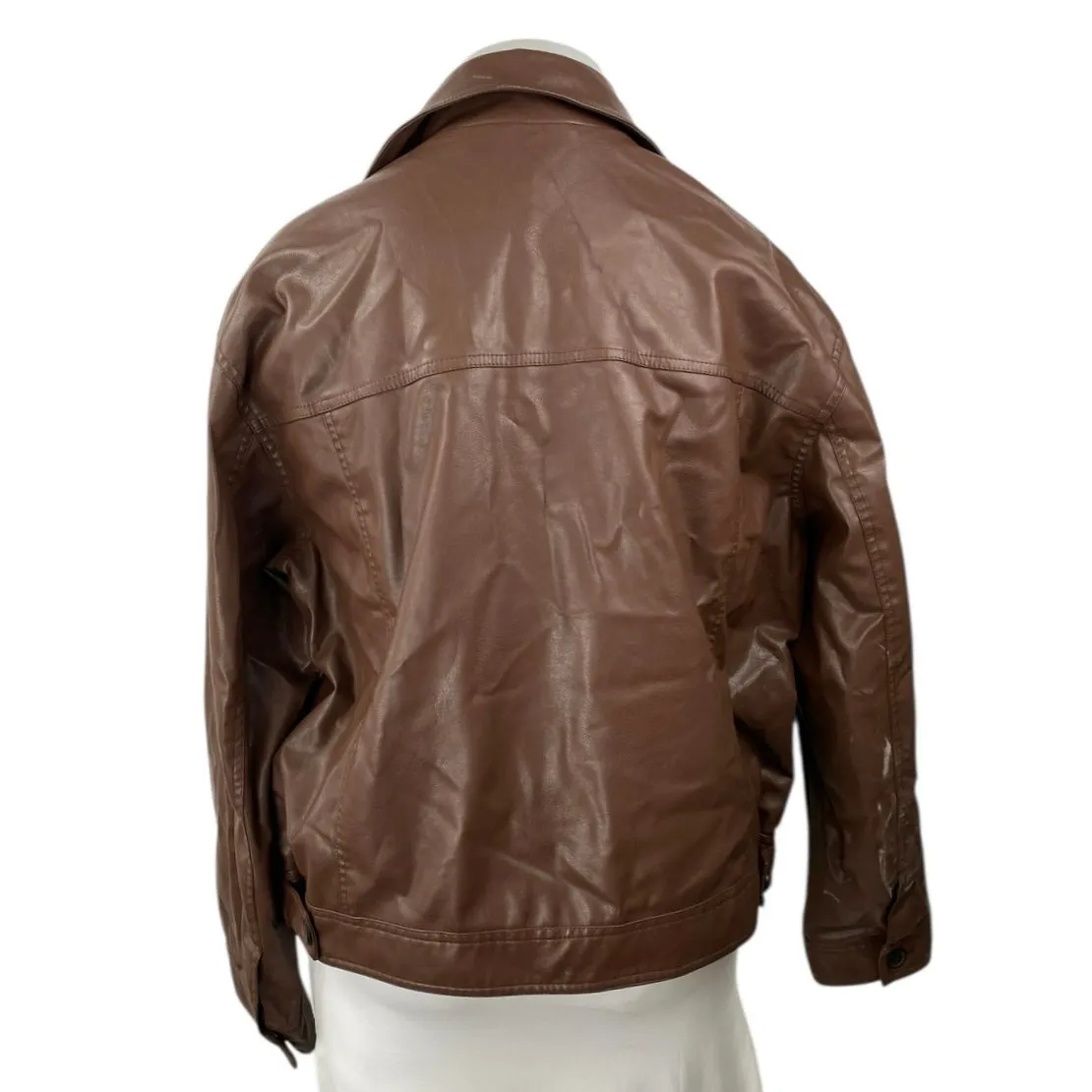 H&M Women's Faux Vegan Leather Collar Long Sleeve Button Down Coat Jacket Top XL - Image 2