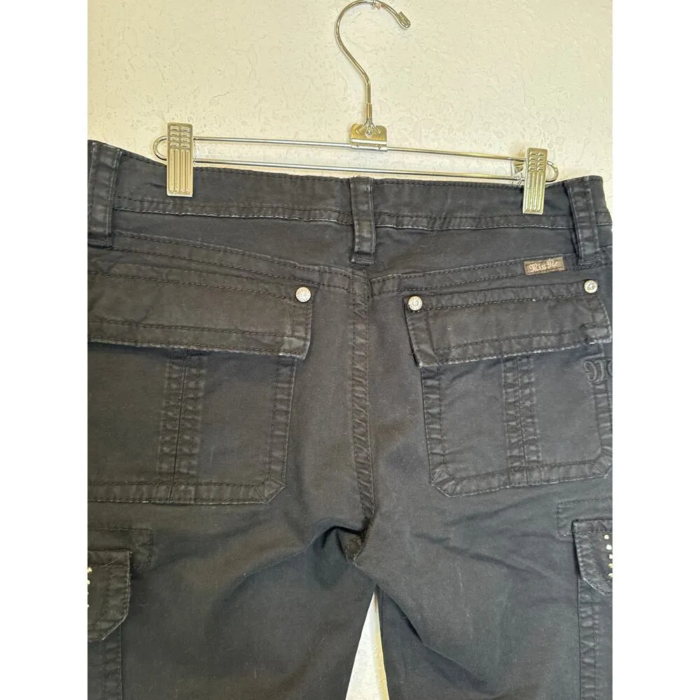 Miss Me Black Cargo Denim Jeans Slim Fit Ankle Zip Embellished EUC Sz 29 Cotton - Image 7