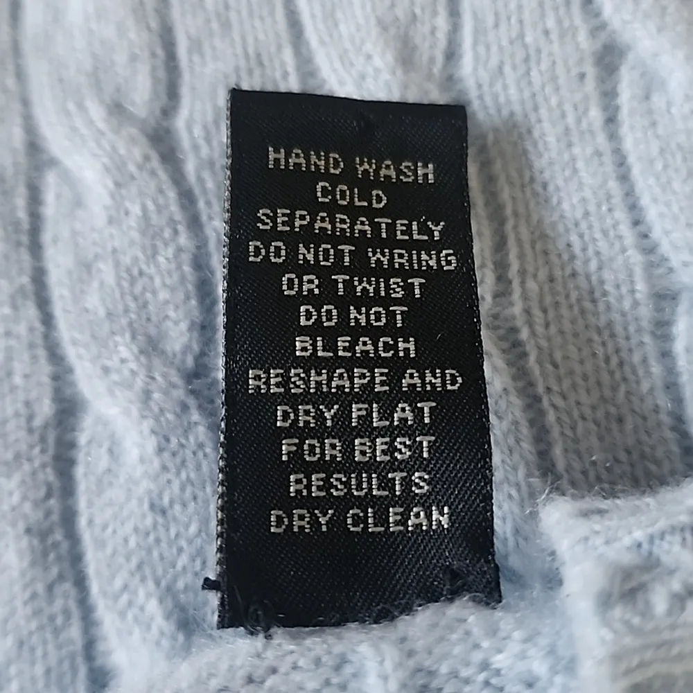 Lord & Taylor Two Ply Cashmere Powder Blue Cable Knit Crewneck Sweater - Image 8