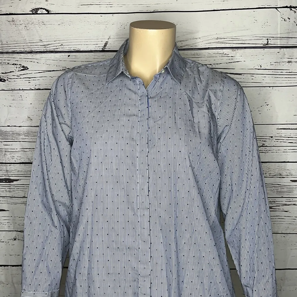 Lands’ End Size 18W Blue Stripe - Polka Dot No Iron Supima Button Down Shirt Top - Image 2