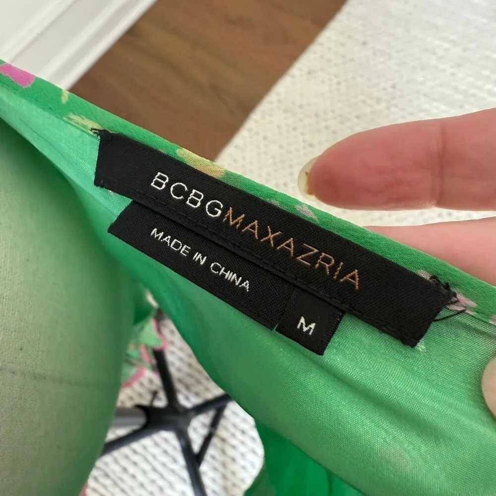 Vintage Y2K BCBG MaxAzria 100% Silk Handkerchief Hem Low Rise Midi Skirt $138 M Green Size M - Image 8