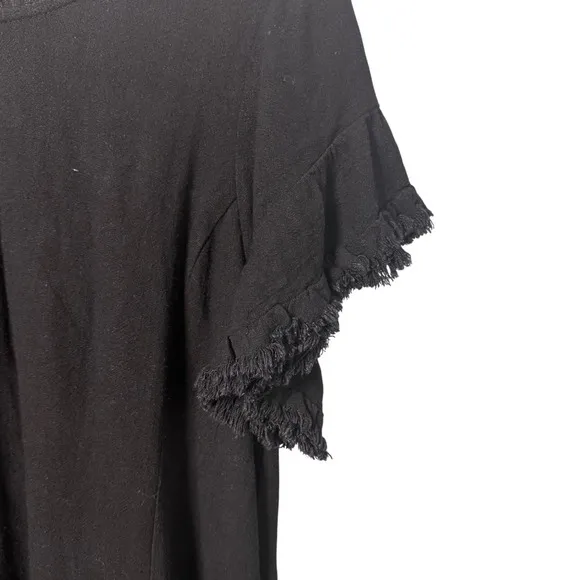 Umgee Women Large Black Fringe Hem Tunic Midi Dress Minimalist Casual Indie Boho - Image 4