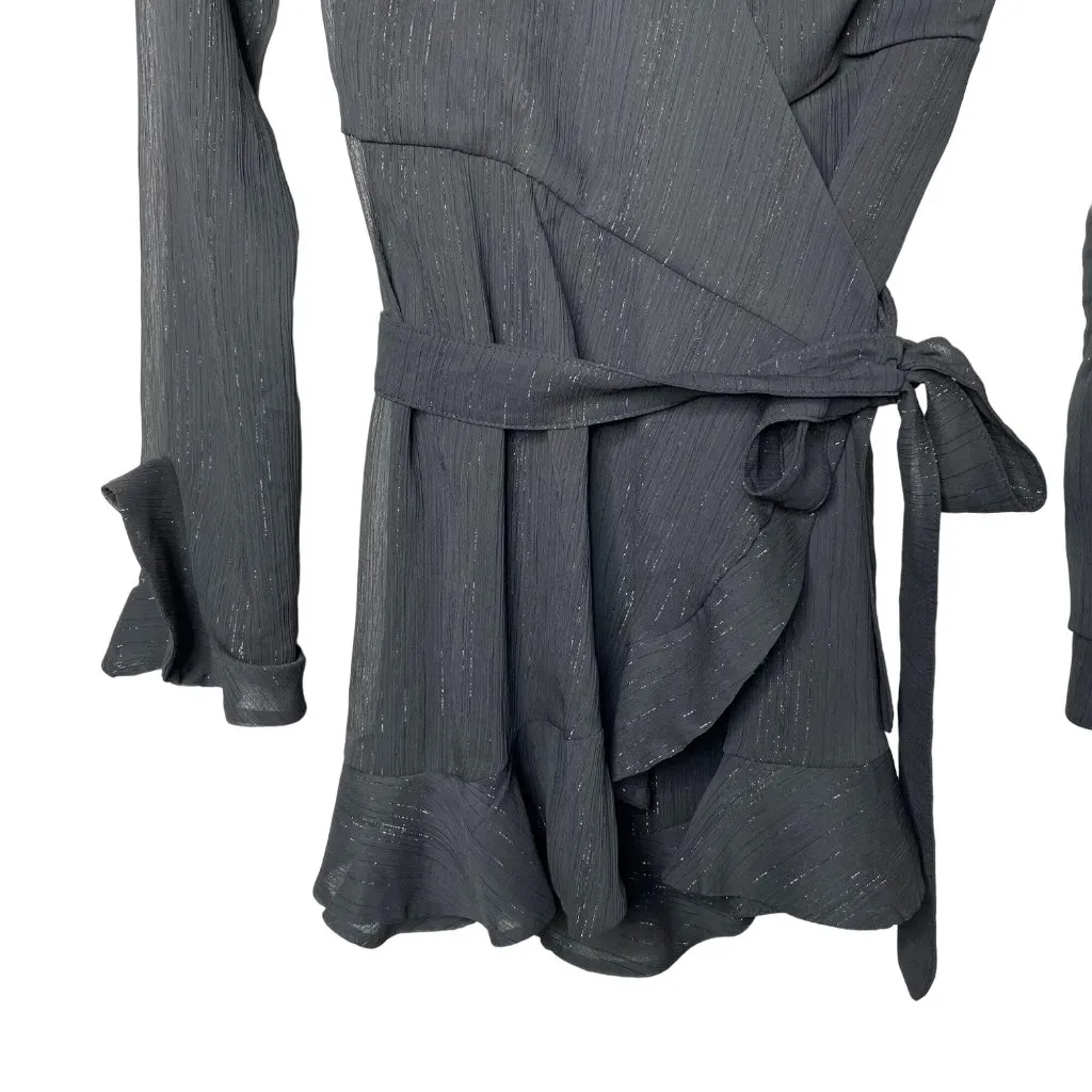 Donna Mizani Eliza Wrap Dress Size Small Mini Black Long Sleeve Ruffle Detail - Image 5