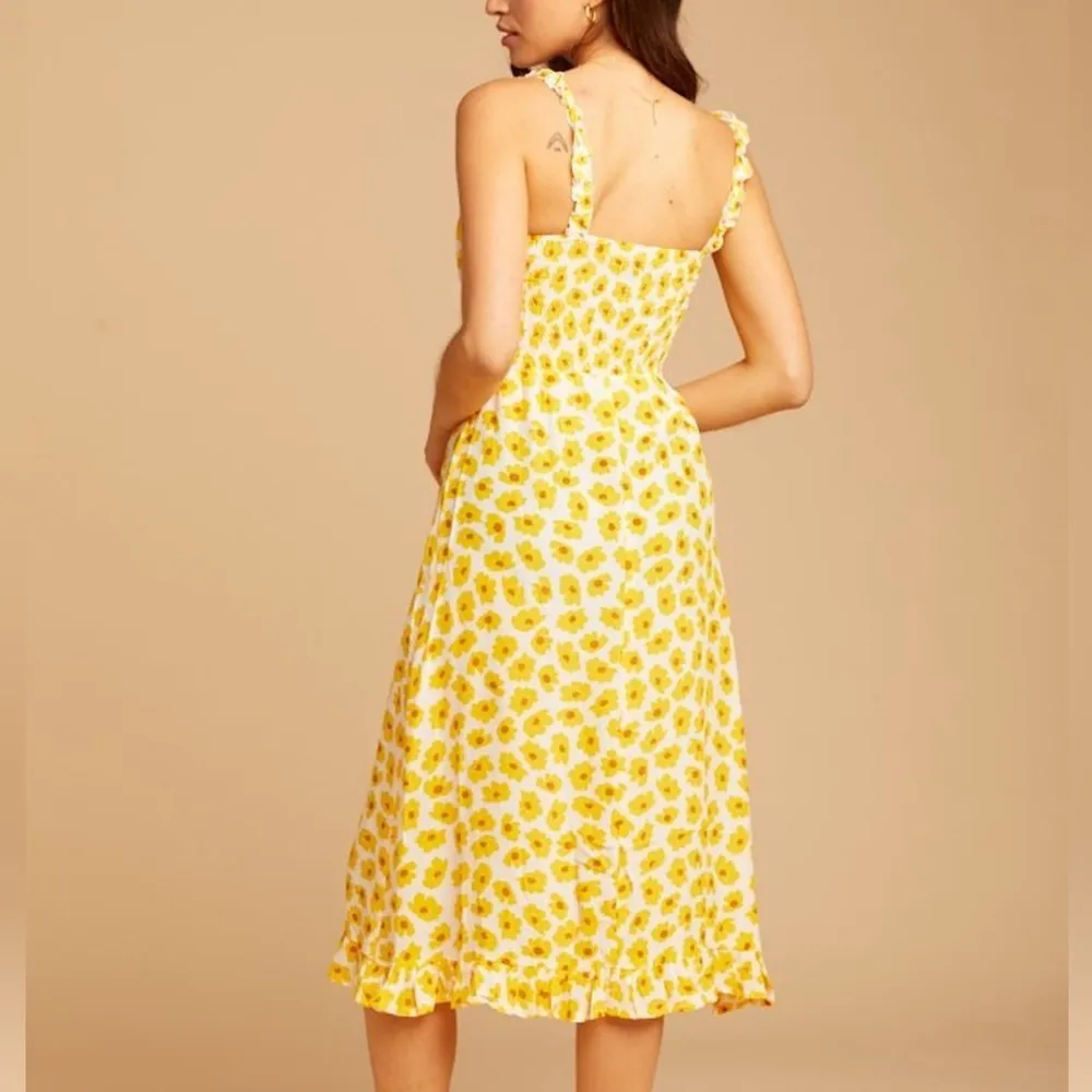 FAITHFULL THE BRAND Noemie Yellow Floral Print Ruffle Midi Dress Size XL - Image 2
