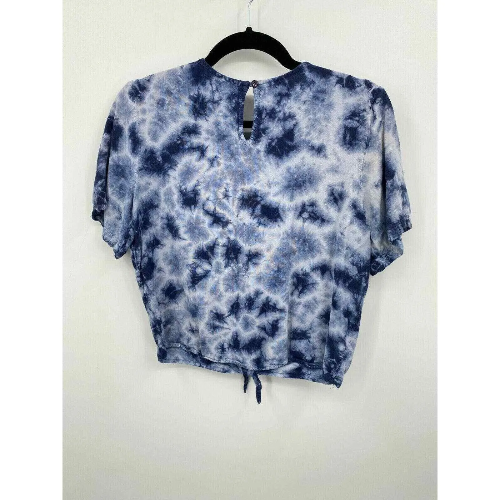 Y2K 90s Grunge D&Kade Crop Shirt‎ Teen Large Blue Rayon Tie Dye Tie Waist Pocket - Image 7