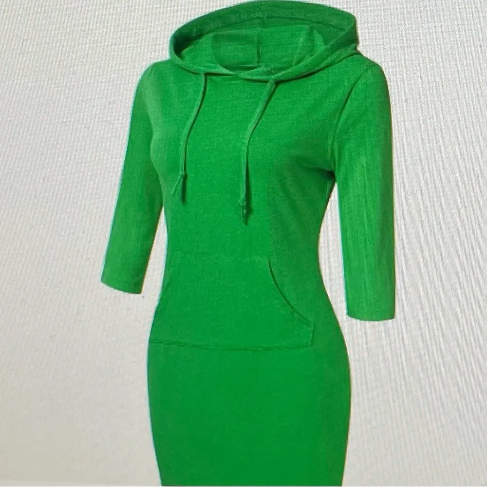 Missky green hoodie kangaroo pocket cotton sweatshirt dress, size L athleisure Size L - Image 4