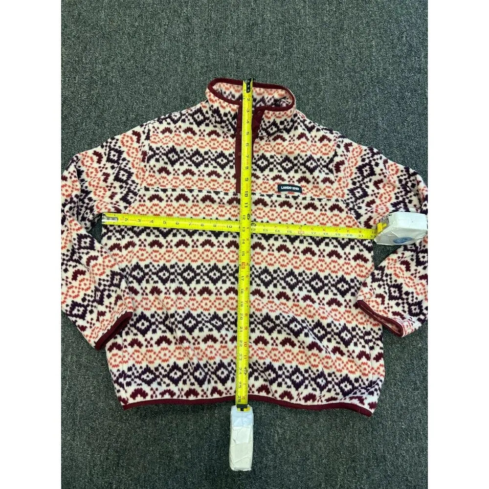 Lands' End Womens Multicolor Fair Isle Fleece Snap Pullover Sweatshirt Size L/P Red - Image 10