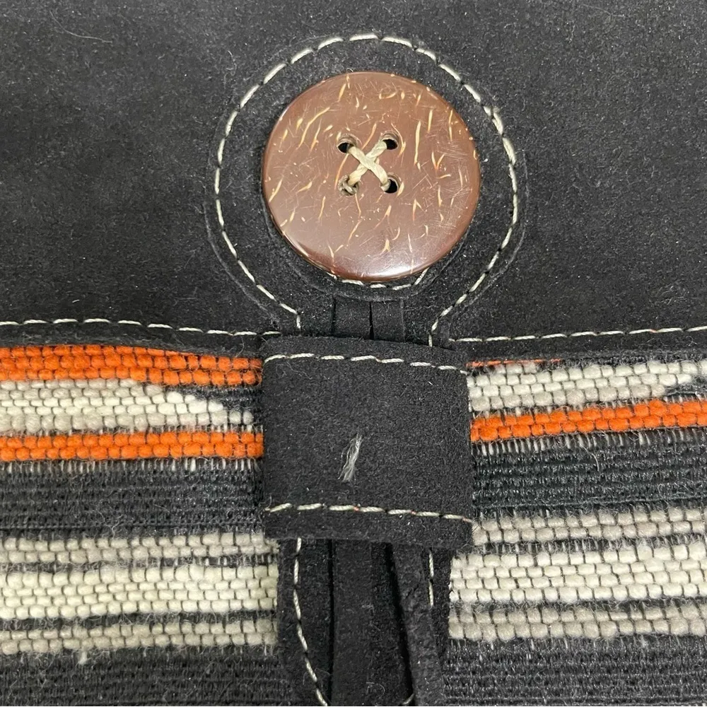 Suede leatherCoconut shells Black, Tan and Orange Aztec Ecuador Crossbody Purse Black - Image 6