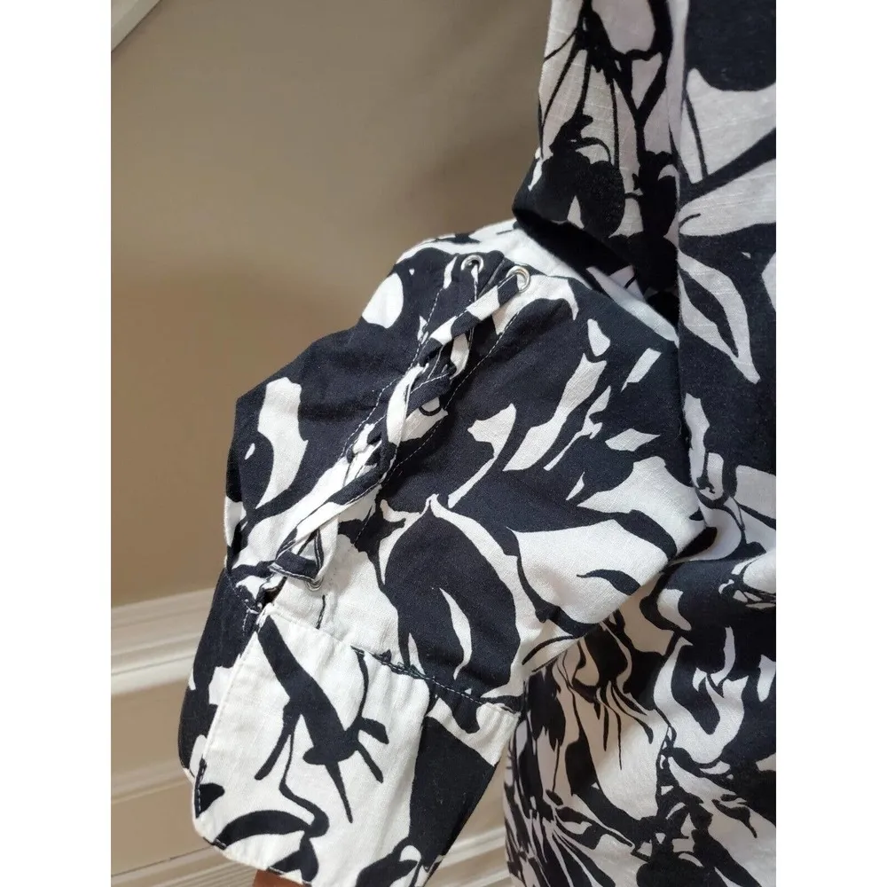 East 5th Women's Black & White Cotton Collared Long Sleeve Button Down Shirt 2XL - Image 5