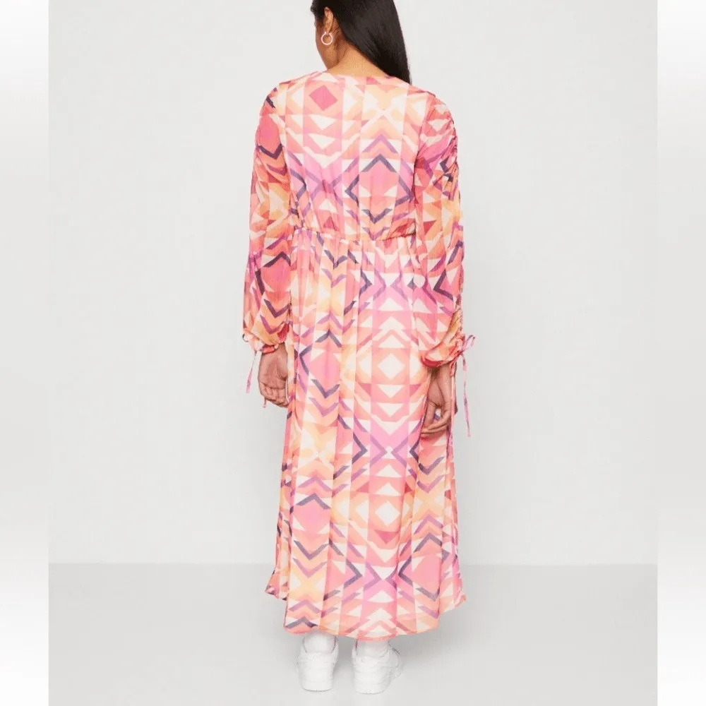 Never Fully Dressed Geometric MIDI Pink and Orange DRESS Size 4 - Image 2